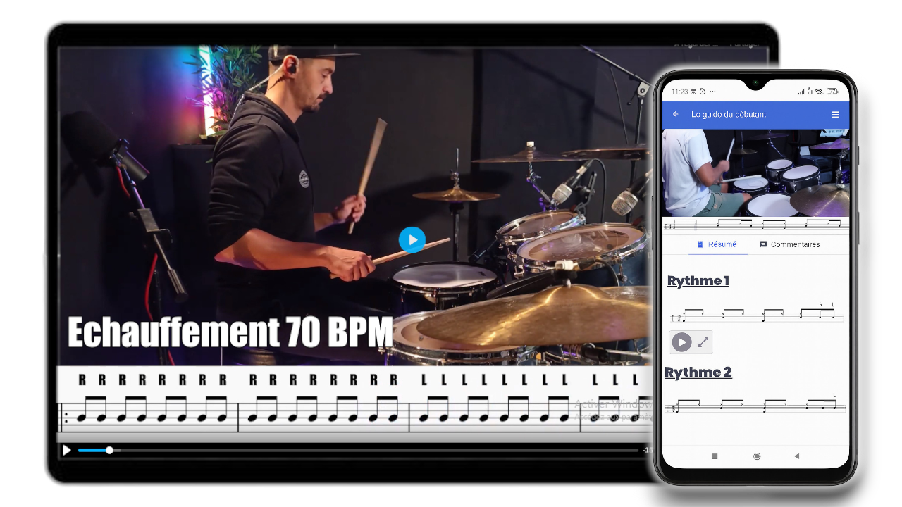 Cours Drums'n'Rock sur ordinateur, tablette et smartphone