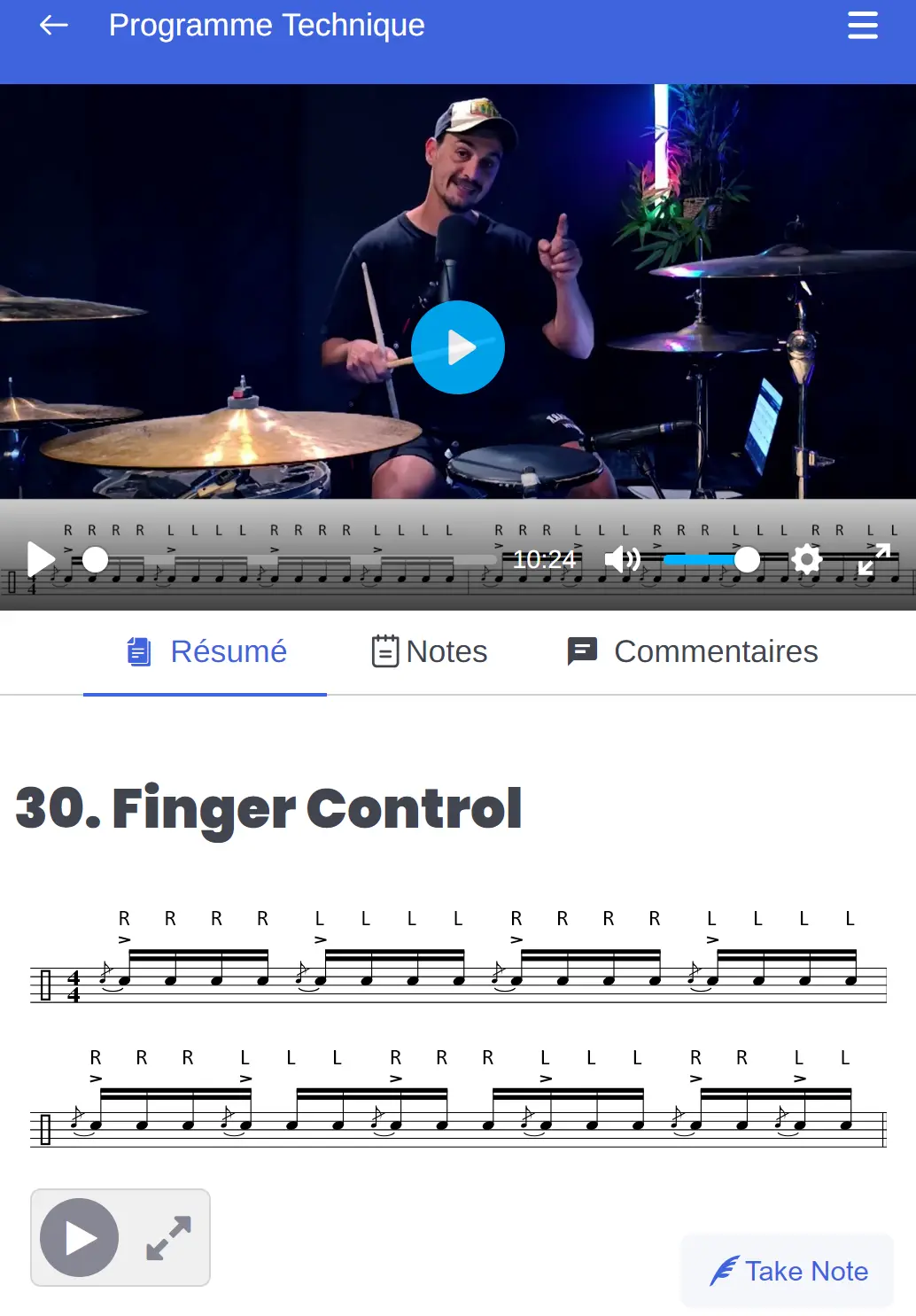 Leçon Finger Control sur mobile